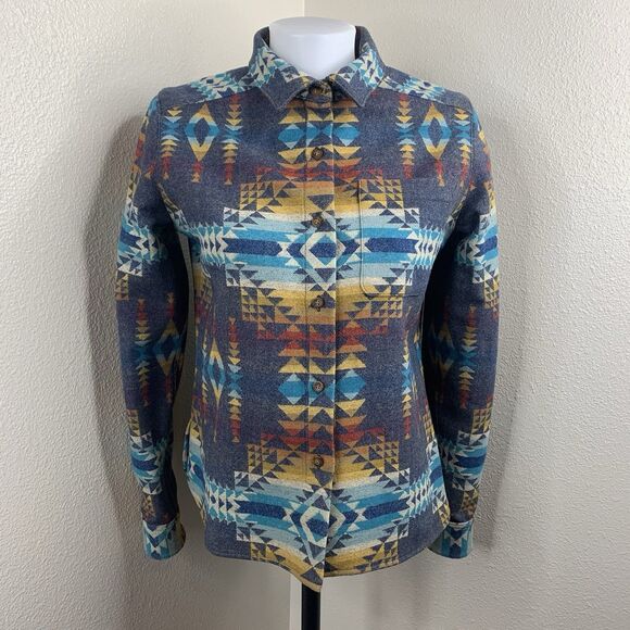 Pendleton Womens Jacquard Lodge Button L/S Shirt Sz S Colorful Aztec Virgin Wool - Picture 3 of 9
